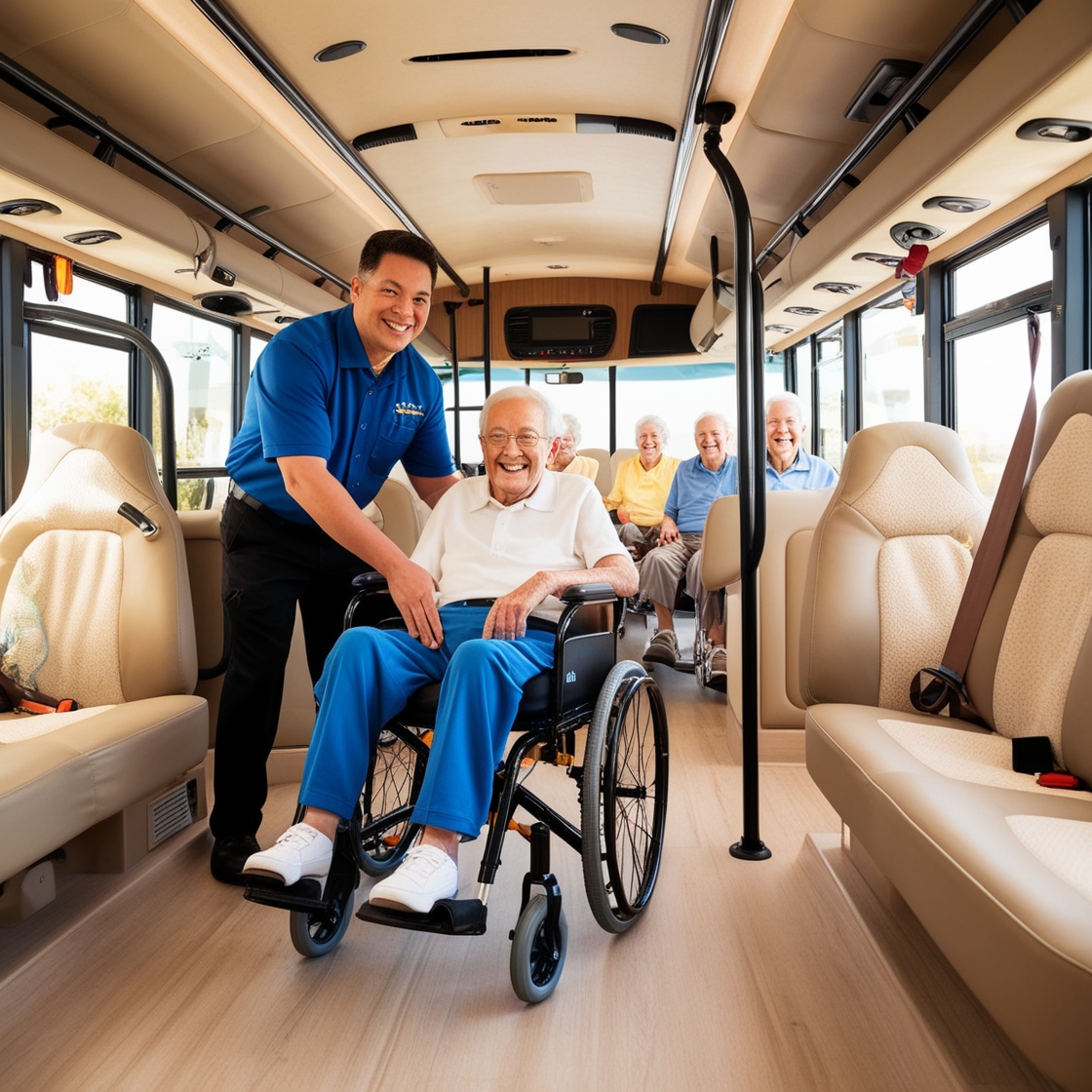 Elderly passengers enjoying a comfortable ride in AJ EPIC’s luxury bus