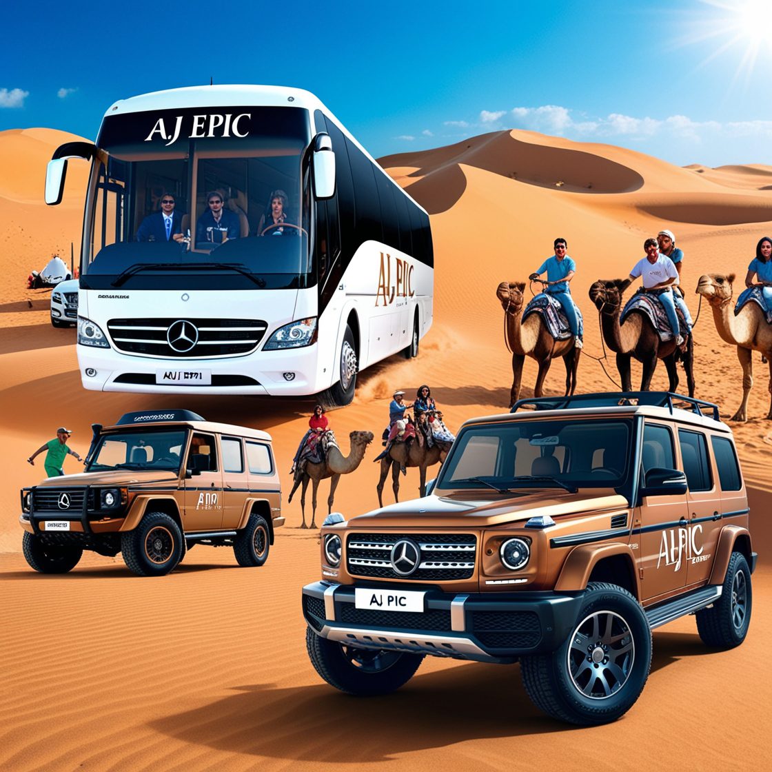 Luxurious Mercedes bus for desert safari in Dubai